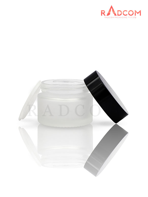50GM Frosted Clear Glass Jar with ABS Black Cap with Lid & Wad